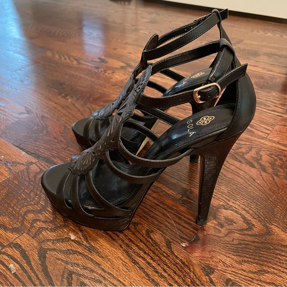 NWT Isola Platform Black Leather Heels - Picture 4 of 6